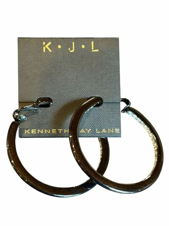 Kenneth Jay Lane Jewelry - Kenneth Jay Lane Black & Crystal Hoop Earrings New